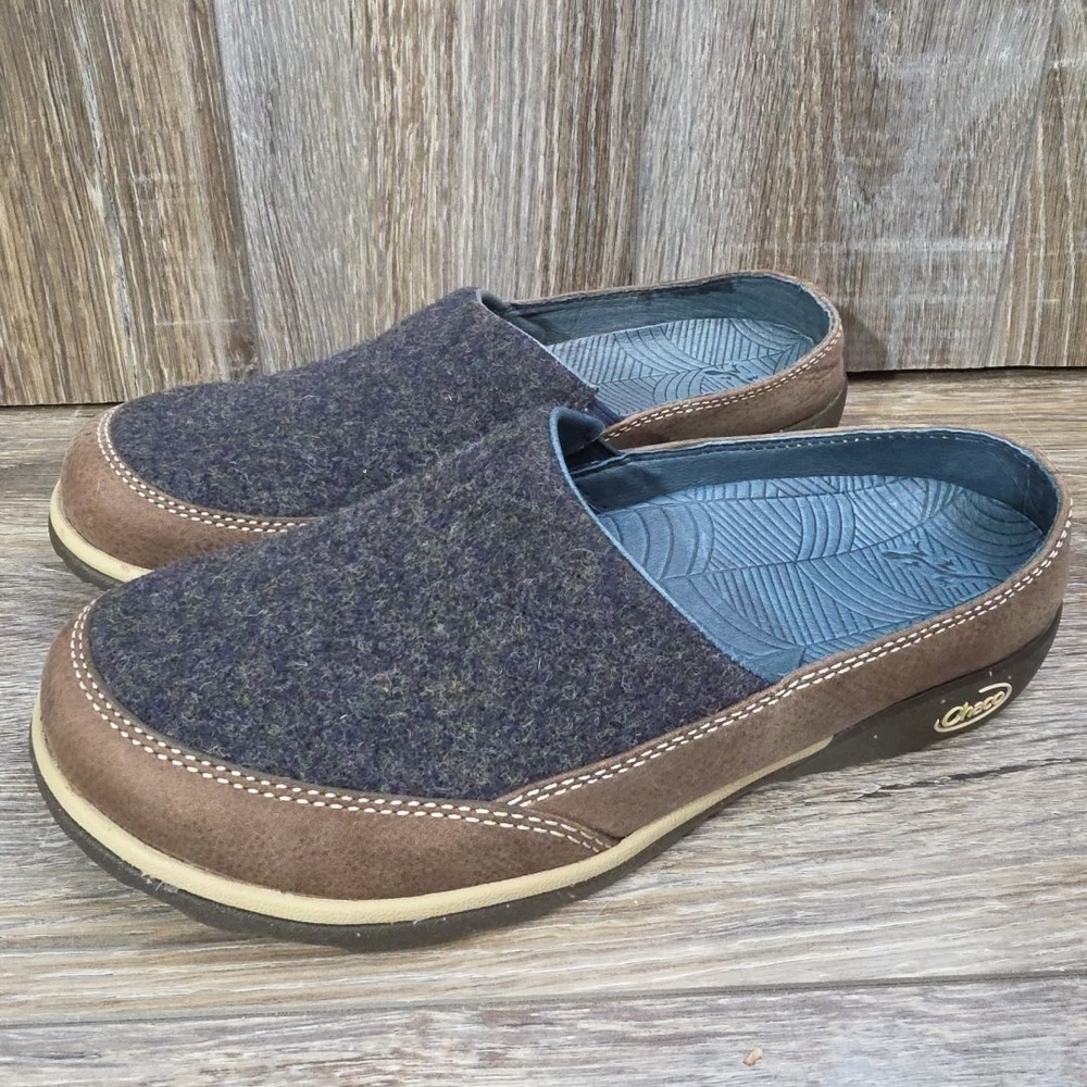 Chaco Women's Quinn Charcoal Wool Clog Blue Brown‎ Leather Size 7.5 Shoe